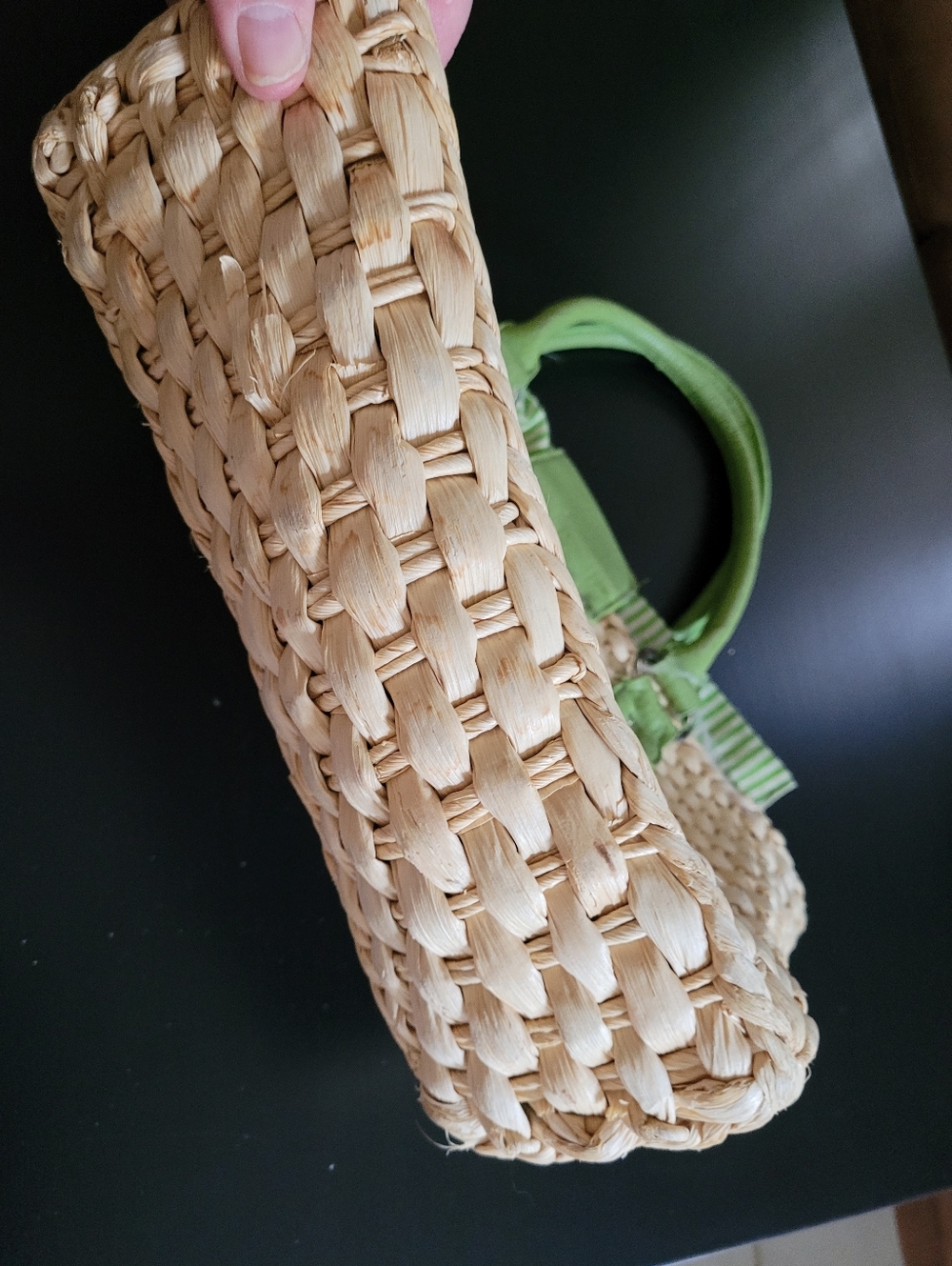 Green Trim Woven Straw Tote Bag - Picture 6 of 14